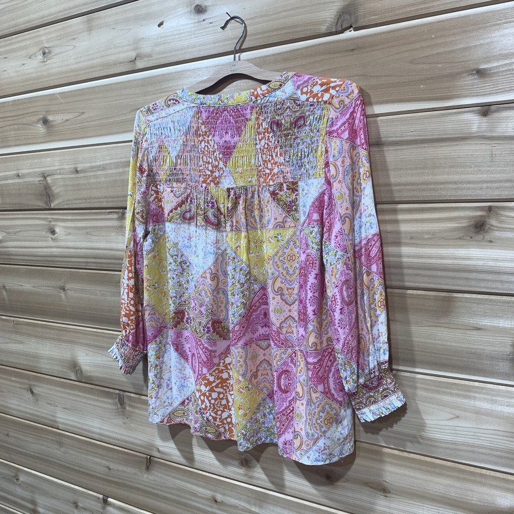 Rose + Olive Blouse Womens Small Multicolor Paisley Floral Button Front Boho - Picture 11 of 13